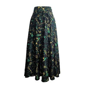 Flint & Moss Petite Black and Green Maxi Skirt with Key Print Women's Size PM